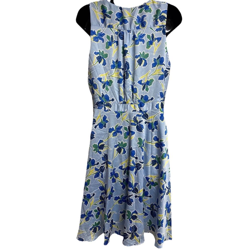 Banana Republic Dress Womens Size 8 Blue Floral Fit Flare Sleeveless V-Neck EUC - Picture 4 of 7